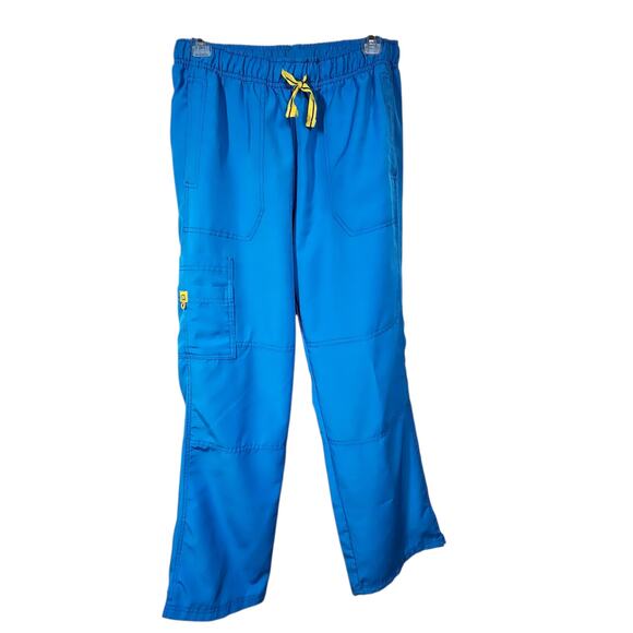 WonderWink Women's Vibrant Blue Scrub Set with Yellow Ties - Picture 6 of 11